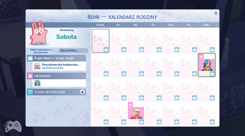 Kalendarz w The Sims 4 aktualizacja