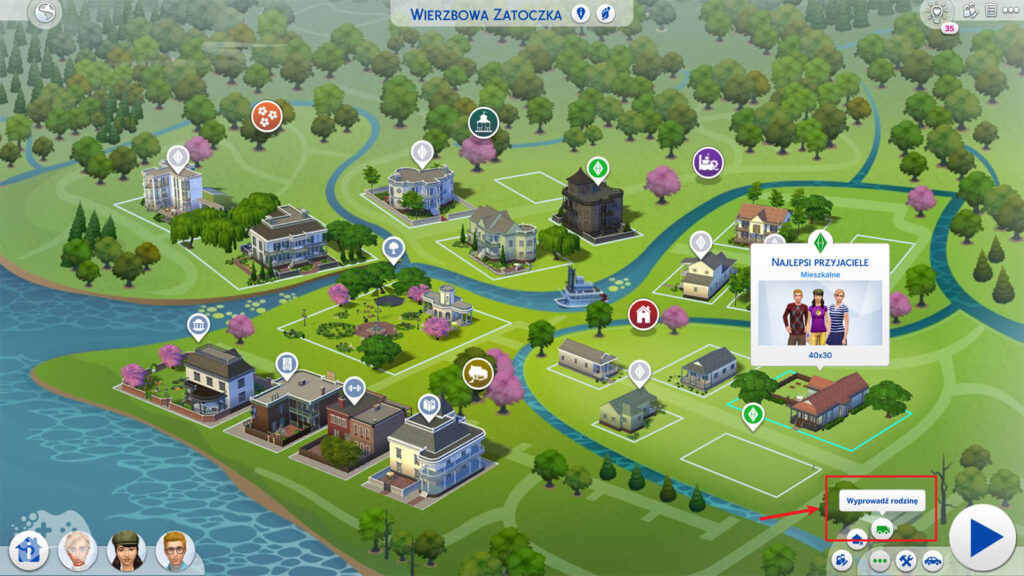 Wyprowadzenie rodziny w The sims 4 z widoku mapy