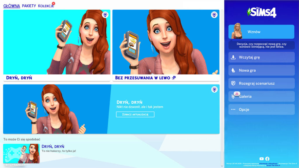 Nowe menu aktualizacja The Sims 4 kwiecień 2022