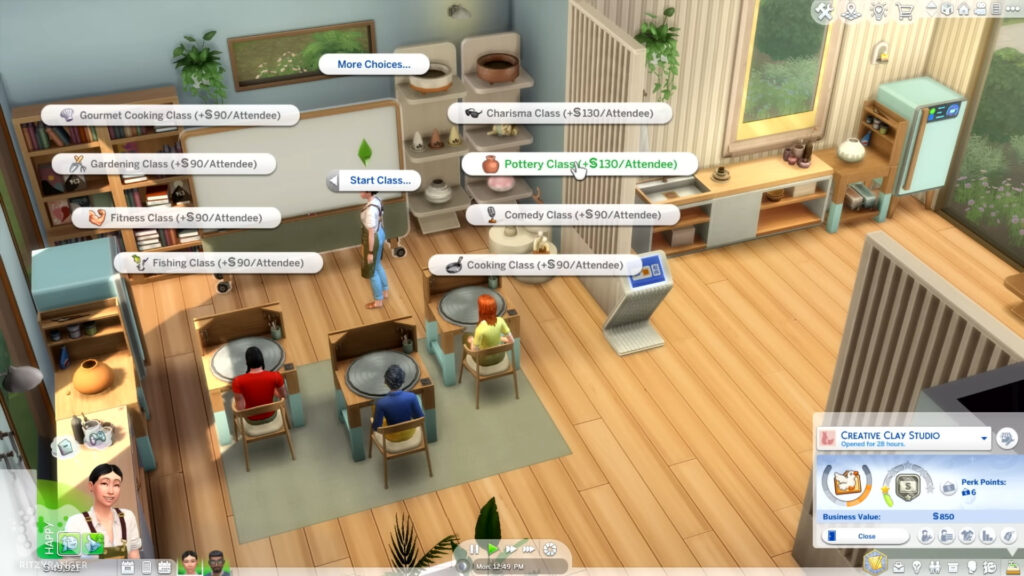 prowadzenie zajęć rozgrywka the sims 4 dochodowe hobby