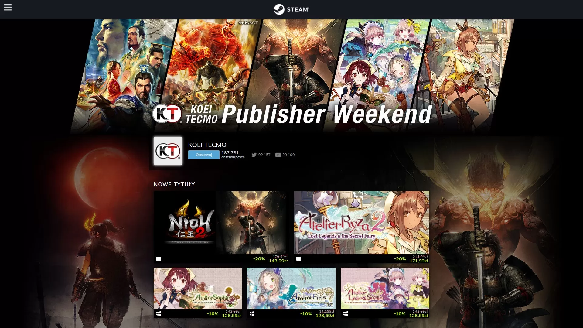 Koei Tecmo - weekend wydawcy na Steam marzec 2021