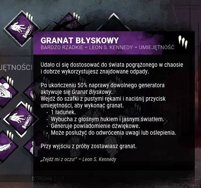 dbd umiejętność granat błyskowy
