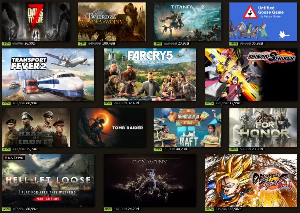 Gry w promocji w letniej wyprzedaży na steam