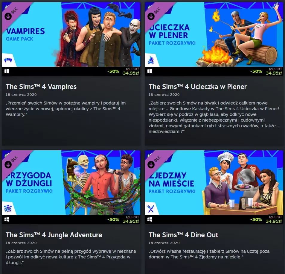 Promocja na pakiety rozgrywki do The Sims 4