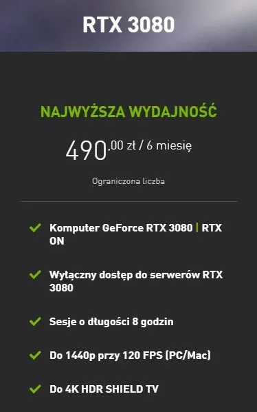 Szczegóły plany GeForce Now RTX 3080
