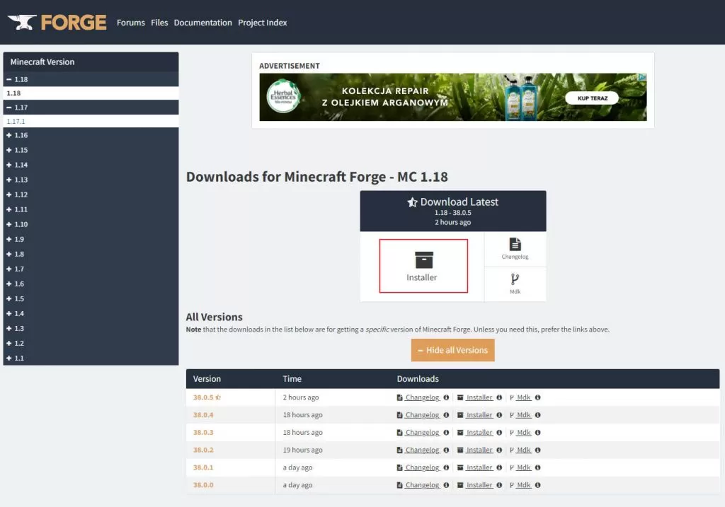 Pobieranie Forge 1.18 dla Minecraft