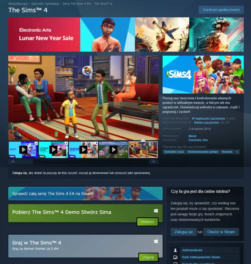 The Sims 4 na Steam za darmo