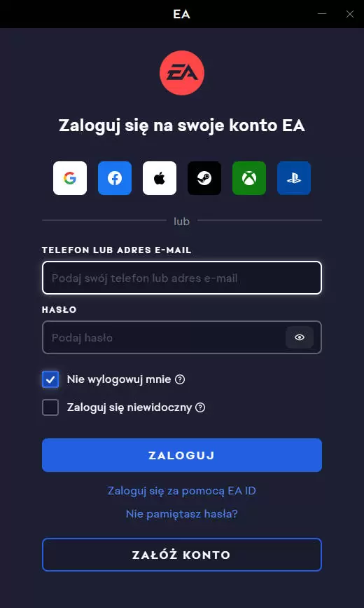 Logowanie do EA app po Origin