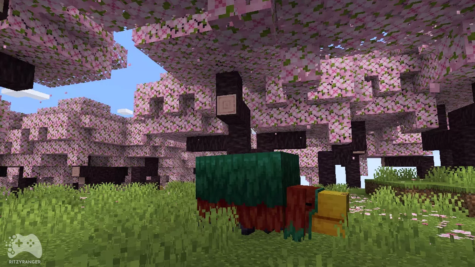 Sniffer w biomie kwitnących wiśni minecraft 1.20