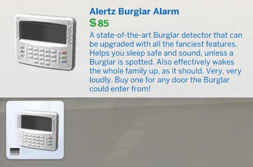 alarm w the sims 4 na włamywaczy