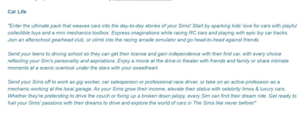 jakie ea planuje dodatki do the sims 4